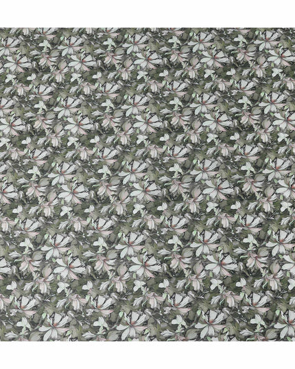 Olive Green Floral Cotton Lawn Fabric 140cm
