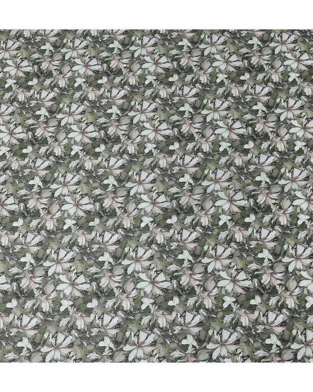 Olive Green Floral Cotton Lawn Fabric 140cm