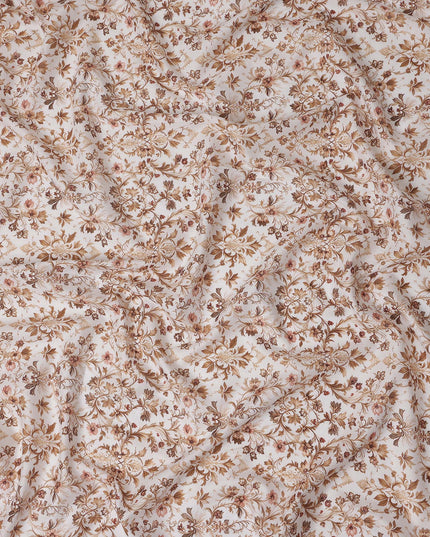 Warm Beige Floral Cotton Lawn Fabric 140cm