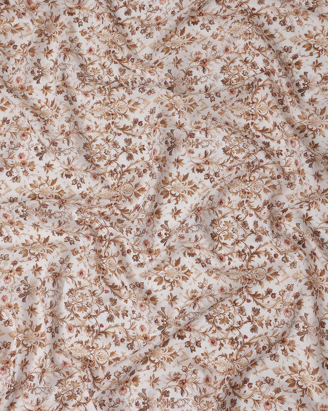 Warm Beige Floral Cotton Lawn Fabric 140cm