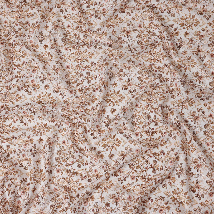 Warm Beige Floral Cotton Lawn Fabric 140cm