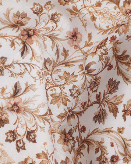 Warm Beige Floral Cotton Lawn Fabric 140cm