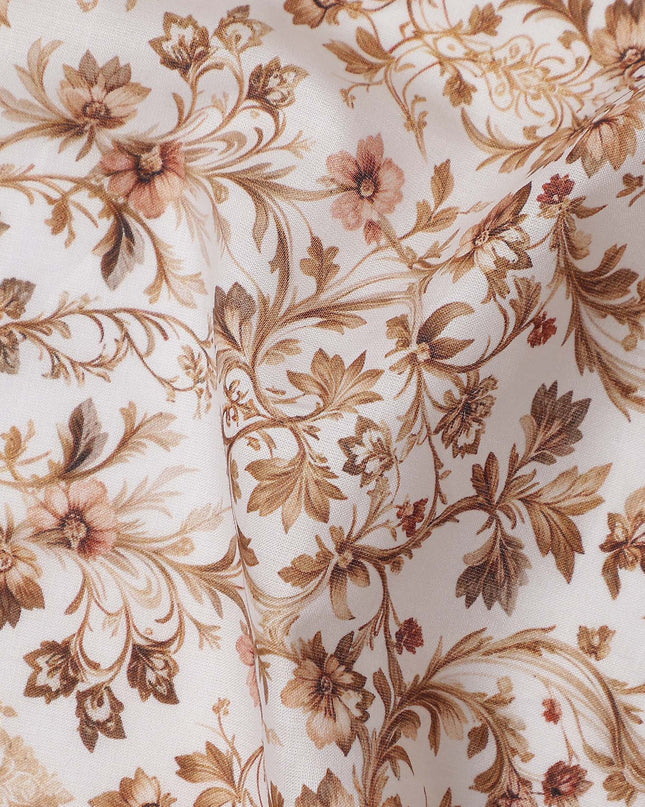 Warm Beige Floral Cotton Lawn Fabric 140cm