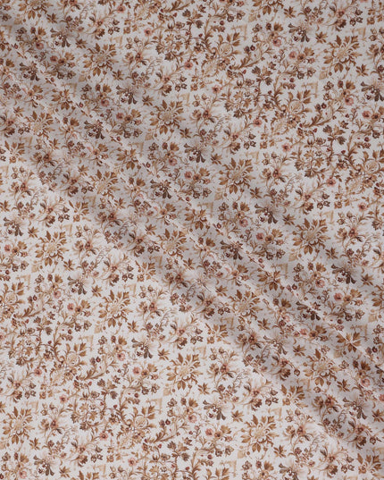 Warm Beige Floral Cotton Lawn Fabric 140cm
