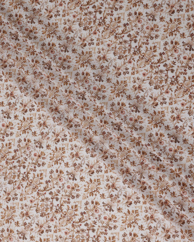 Warm Beige Floral Cotton Lawn Fabric 140cm