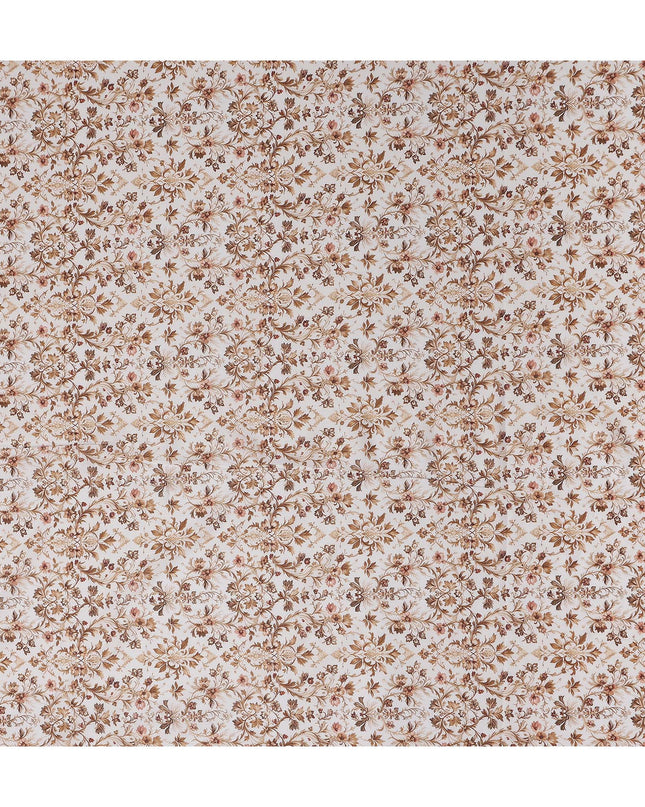 Warm Beige Floral Cotton Lawn Fabric 140cm