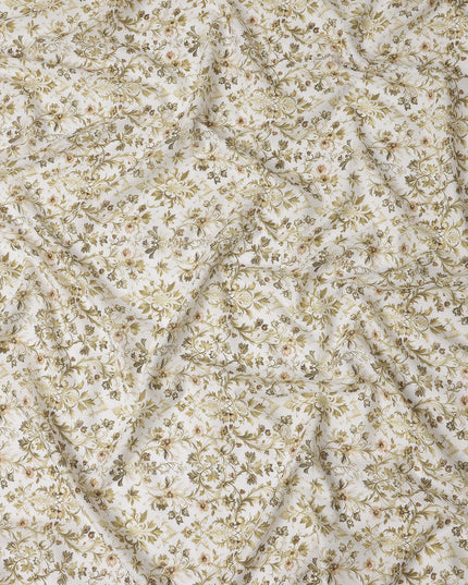 Sage Green Floral Cotton Lawn Fabric 140cm
