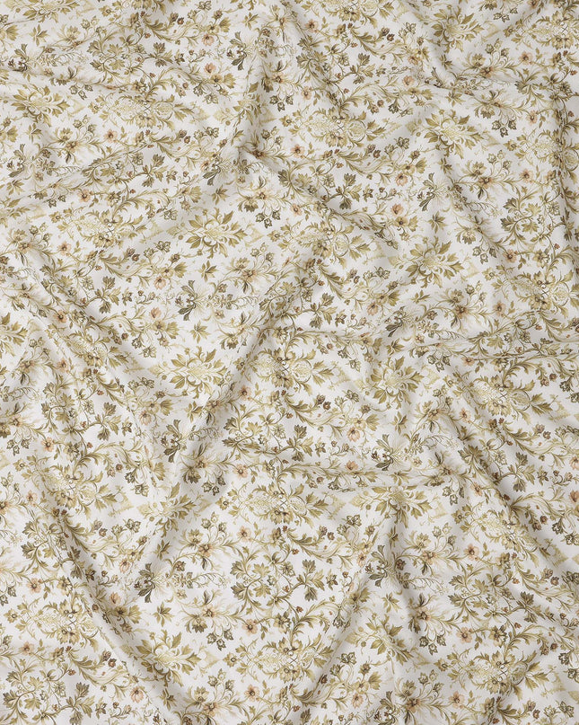 Sage Green Floral Cotton Lawn Fabric 140cm