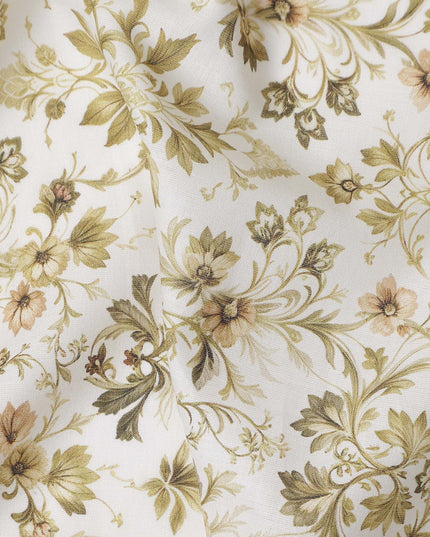Sage Green Floral Cotton Lawn Fabric 140cm