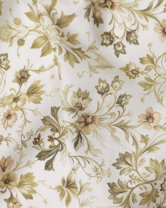Sage Green Floral Cotton Lawn Fabric 140cm