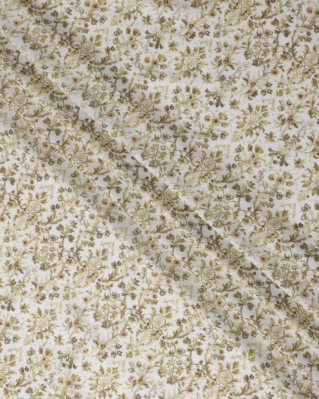 Sage Green Floral Cotton Lawn Fabric 140cm