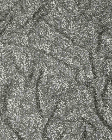 Steel Grey Paisley Cotton Lawn Fabric 140cm