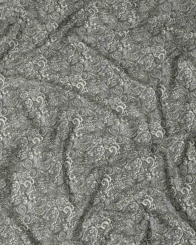 Steel Grey Paisley Cotton Lawn Fabric 140cm