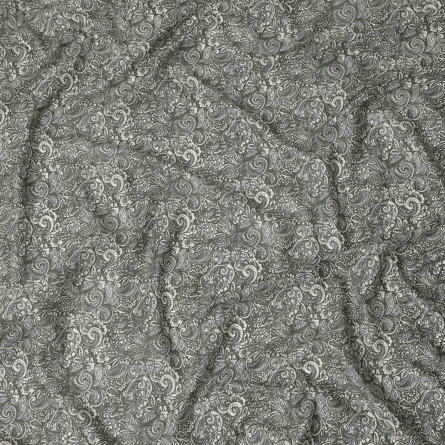 Steel Grey Paisley Cotton Lawn Fabric 140cm