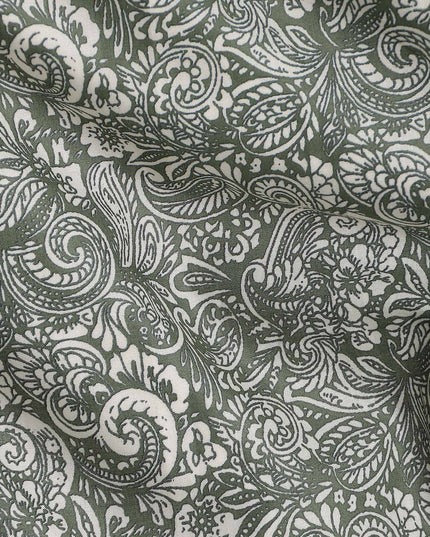 Steel Grey Paisley Cotton Lawn Fabric 140cm