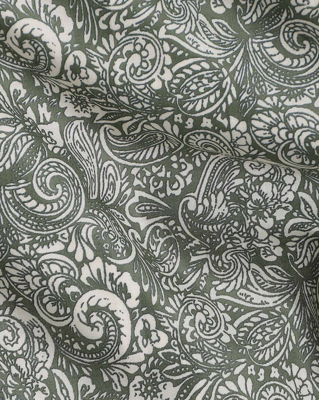 Steel Grey Paisley Cotton Lawn Fabric 140cm
