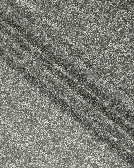 Steel Grey Paisley Cotton Lawn Fabric 140cm
