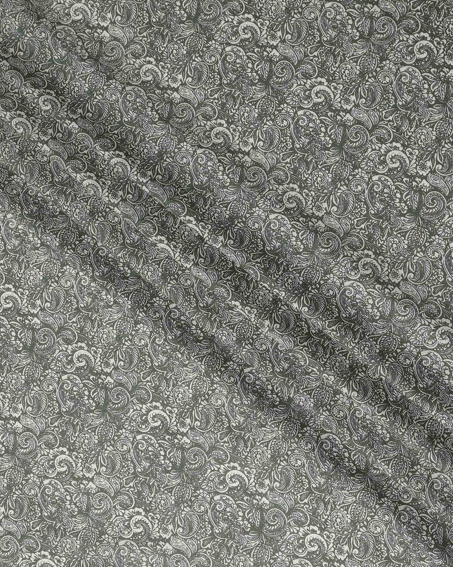 Steel Grey Paisley Cotton Lawn Fabric 140cm