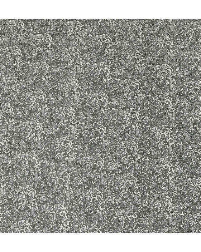 Steel Grey Paisley Cotton Lawn Fabric 140cm