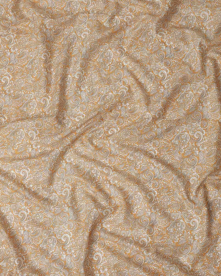 Golden Beige Paisley Cotton Lawn Fabric 140cm