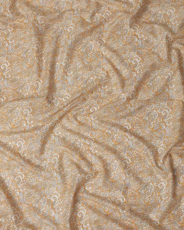 Golden Beige Paisley Cotton Lawn Fabric 140cm