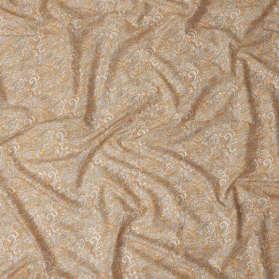Golden Beige Paisley Cotton Lawn Fabric 140cm