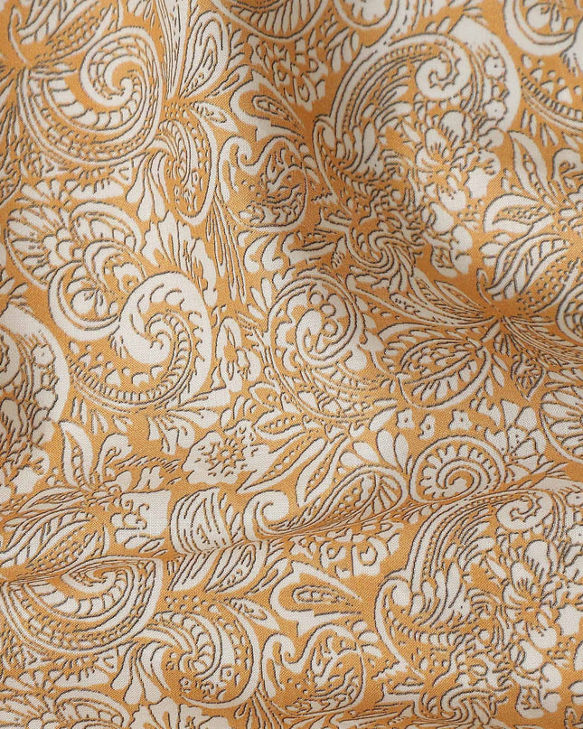 Golden Beige Paisley Cotton Lawn Fabric 140cm