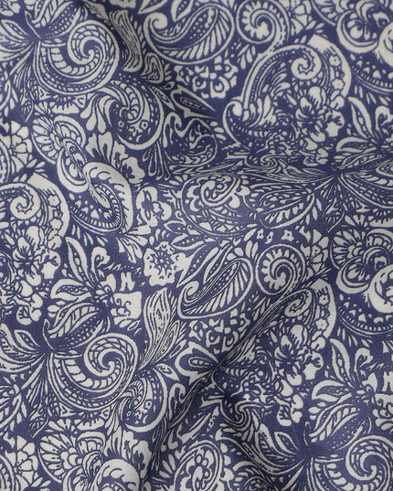 Charcoal Grey Paisley Cotton Lawn Fabric 140cm