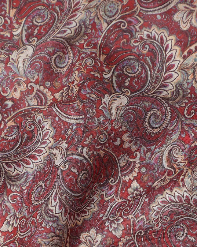 Rust Terracotta Paisley Cotton Lawn Fabric 140cm