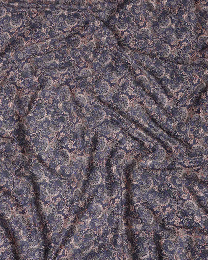 Navy Blue Paisley Cotton Lawn Fabric 140cm