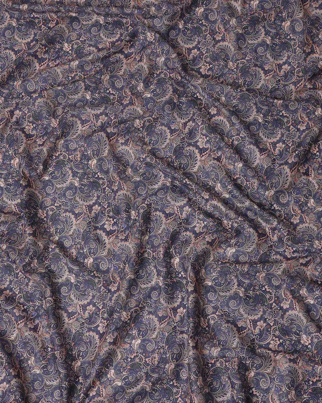 Navy Blue Paisley Cotton Lawn Fabric 140cm