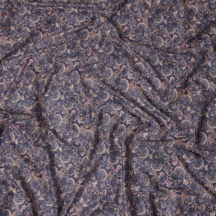 Navy Blue Paisley Cotton Lawn Fabric 140cm