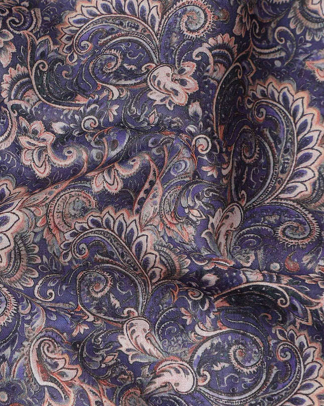 Navy Blue Paisley Cotton Lawn Fabric 140cm