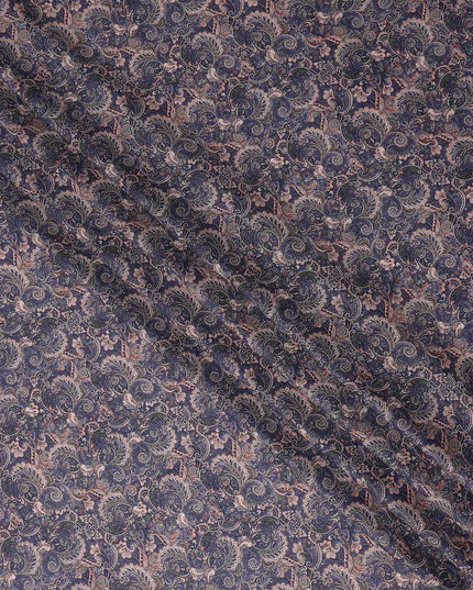 Navy Blue Paisley Cotton Lawn Fabric 140cm
