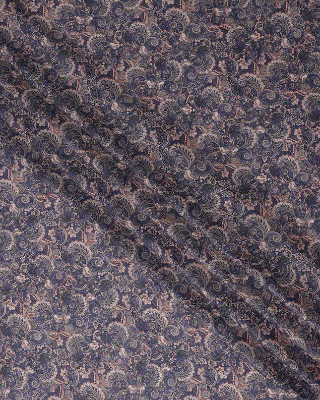 Navy Blue Paisley Cotton Lawn Fabric 140cm