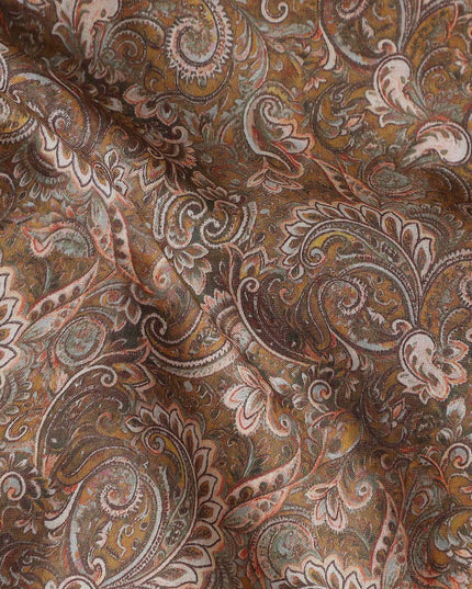 Chocolate Brown Paisley Cotton Lawn Fabric 140cm