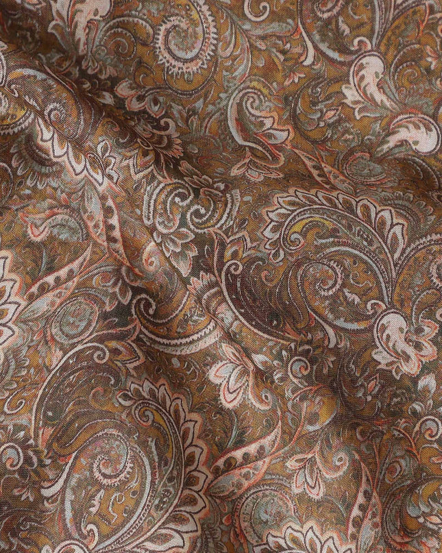 Chocolate Brown Paisley Cotton Lawn Fabric 140cm