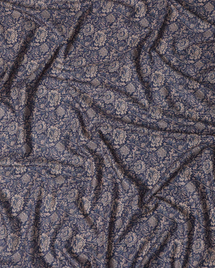 Navy Blue Floral Cotton Lawn Fabric 140cm