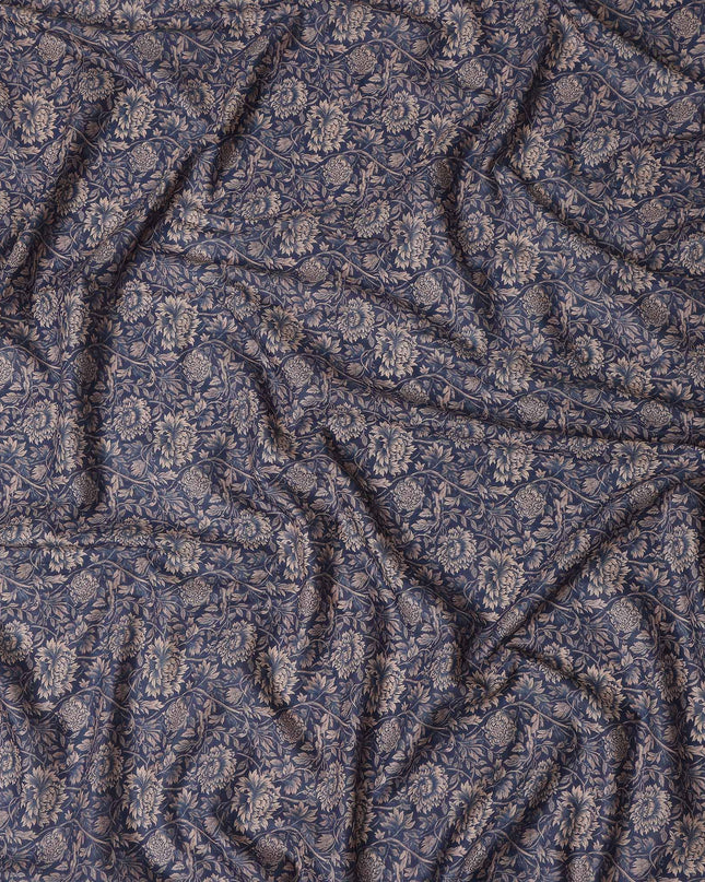Navy Blue Floral Cotton Lawn Fabric 140cm