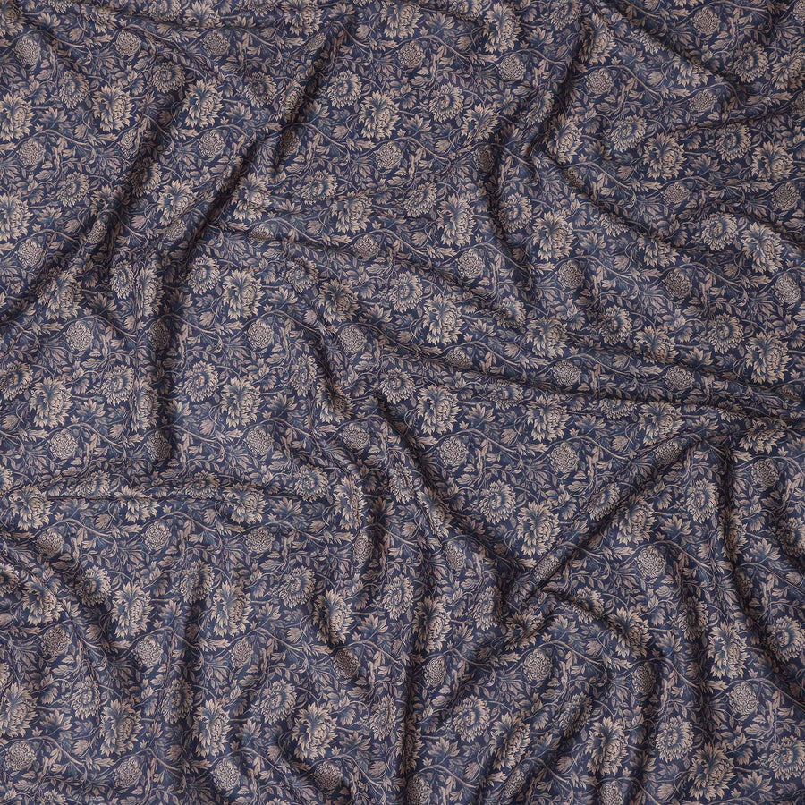 Navy Blue Floral Cotton Lawn Fabric 140cm