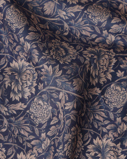 Navy Blue Floral Cotton Lawn Fabric 140cm