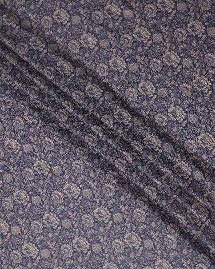 Navy Blue Floral Cotton Lawn Fabric 140cm