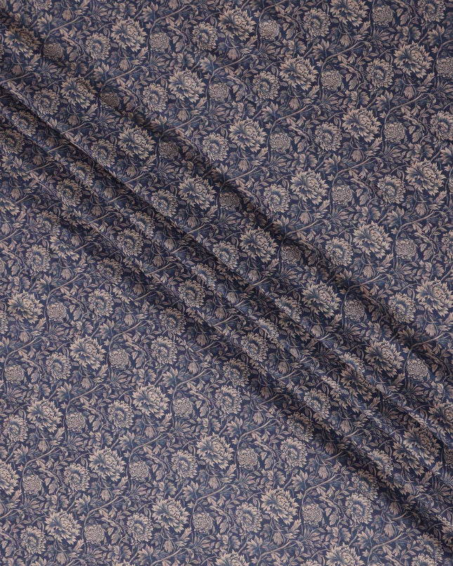Navy Blue Floral Cotton Lawn Fabric 140cm