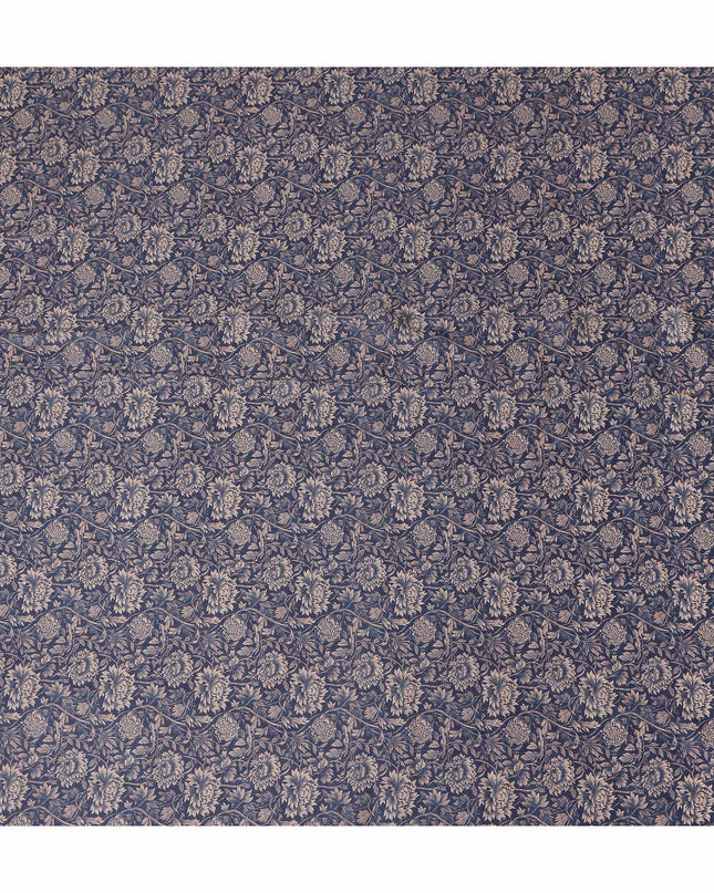 Navy Blue Floral Cotton Lawn Fabric 140cm