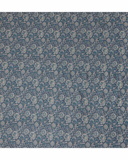 Teal Blue Floral Cotton Lawn Fabric 140cm