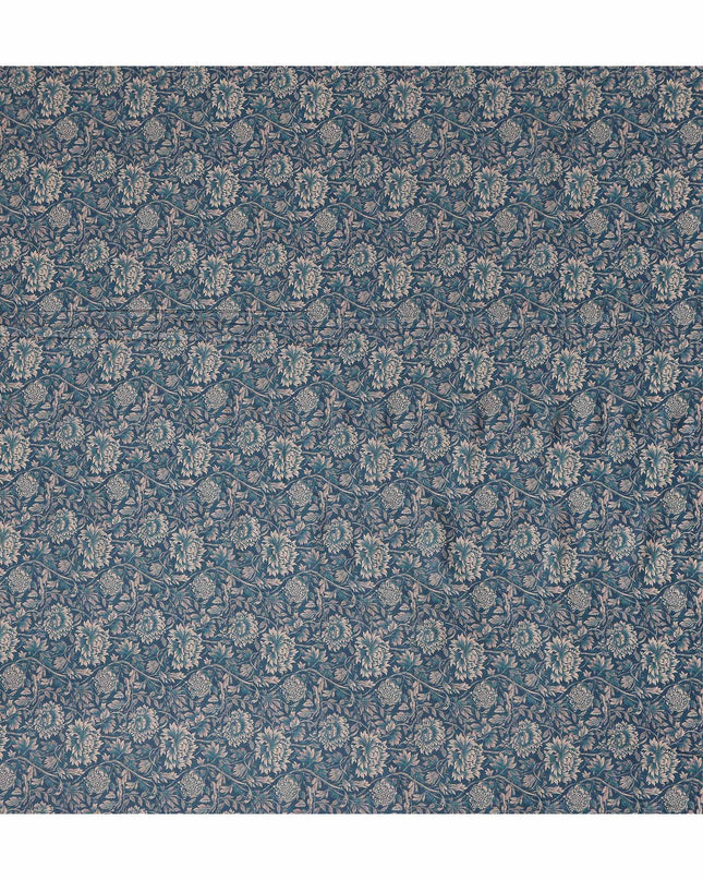 Teal Blue Floral Cotton Lawn Fabric 140cm