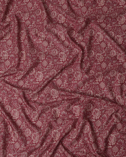 Burgundy Maroon Floral Cotton Lawn Fabric 140cm
