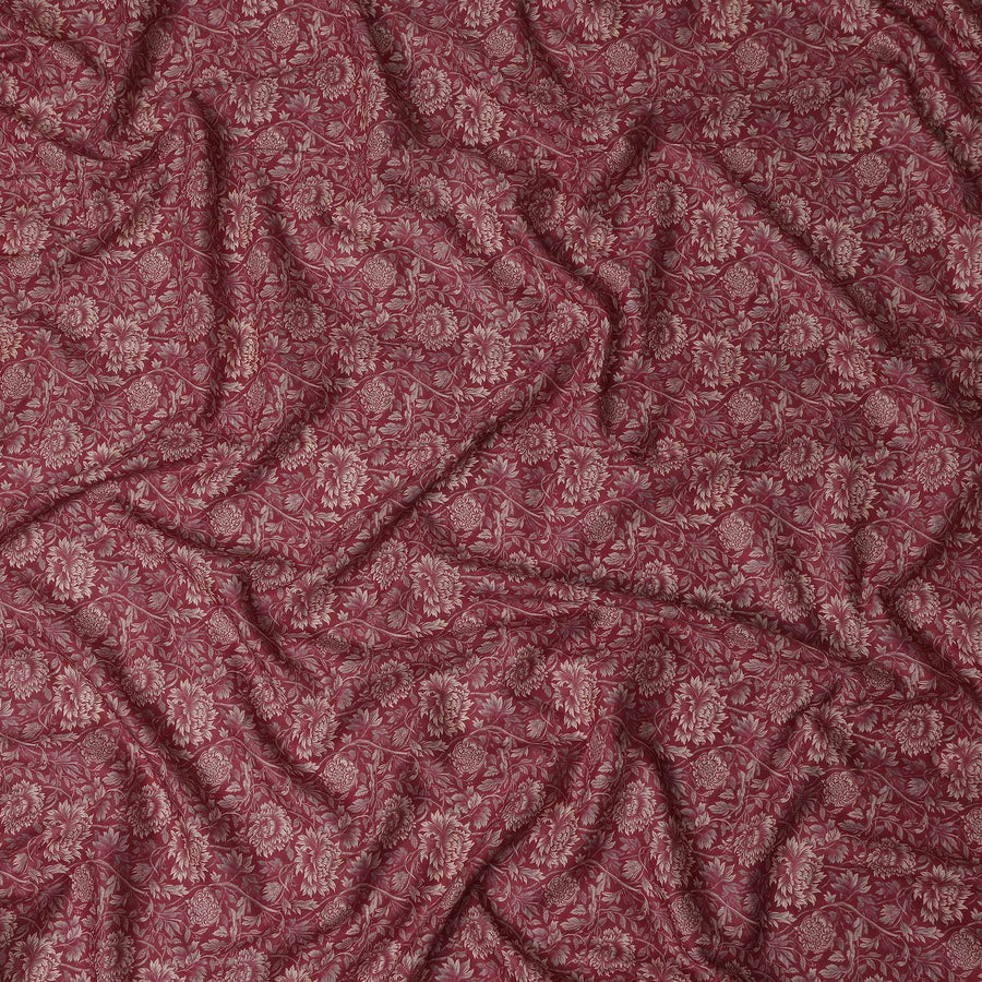 Burgundy Maroon Floral Cotton Lawn Fabric 140cm