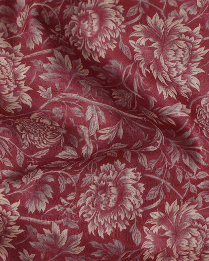 Burgundy Maroon Floral Cotton Lawn Fabric 140cm