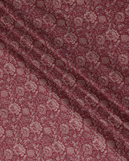 Burgundy Maroon Floral Cotton Lawn Fabric 140cm